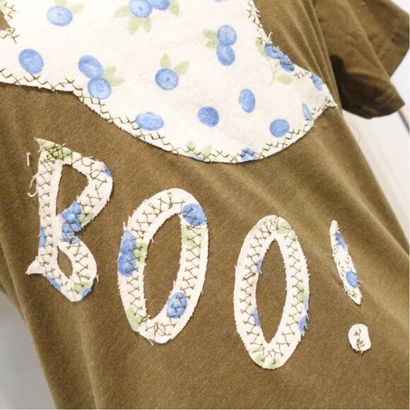 BOO BERRY Flannel Ghost Appliqued on an Olive-green Size S T shirt - Picture 7 of 7